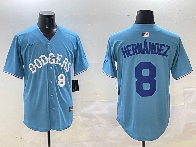 Men Los Angeles Dodgers #8 Hernandez Light Blue Throwback Game 2025 Nike MLB Jersey style 20->los angeles dodgers->MLB Jersey